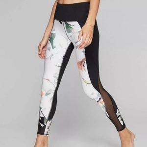Athleta Black & Gray Blossom Intuition Floral High Rise Mesh 7/8 Leggings